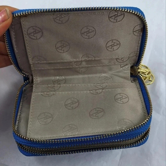 Adrienne Vittadini Bifold Blue Patent Leather with Gold Colored Zippers Wallet - Picture 8 of 14